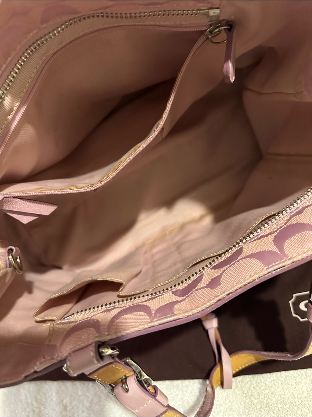Coach Pink Signature Jacquard Tote with Floral Scarf Accent - Picture 12 of 15